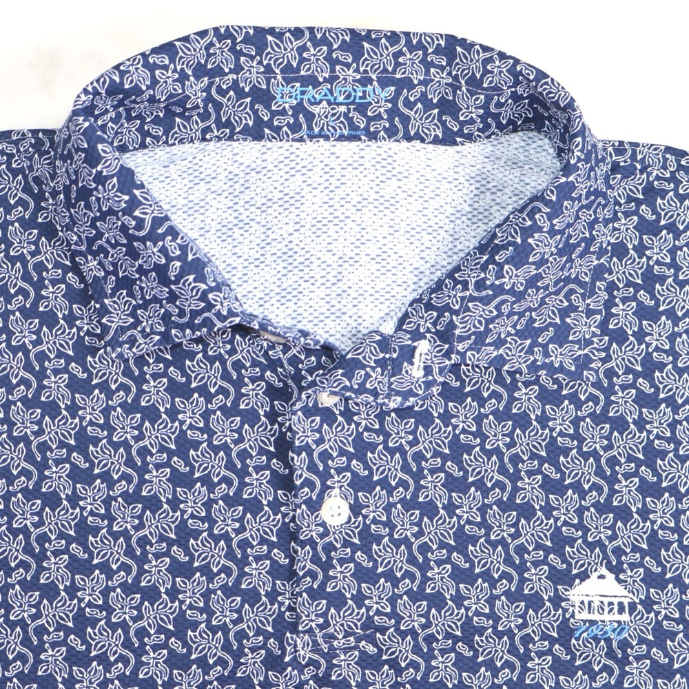 Draddy Sport Mens Silver Spring CC Floral Polo Shirt Navy Blue Large